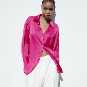 NWT Zara Satin Effect Shirt Blouse - Fuschia - REF. 7969/046